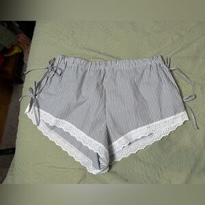 Colsie Sleep Shorts M Blue White Striped Pajama Bottoms Lace Hem